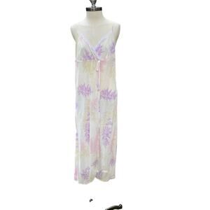 Vintage Madison Studio Yellow Floral Slip Dress Size Large Womens Lace Trim